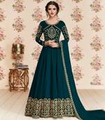 Turquoise embroidered faux georgette salwar