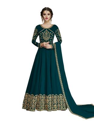 Turquoise embroidered faux georgette salwar 2