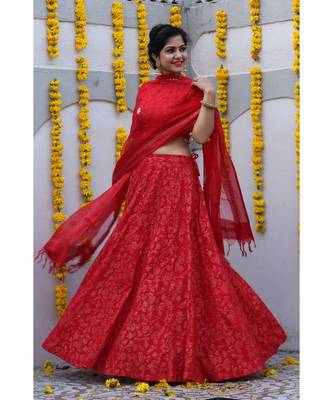 Red Cotton Lehenga Choli Set 1