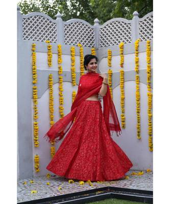 Red Cotton Lehenga Choli Set 2