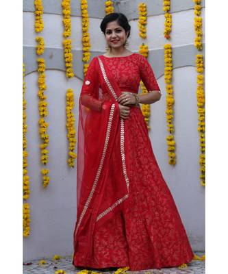 Red Cotton Lehenga Choli Set 3