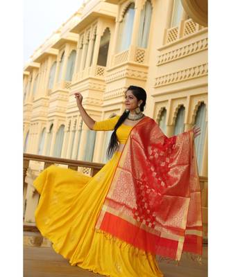 Yellow Rayon Three piece set 1