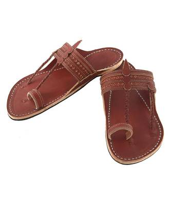 Red Brown Mens Leather Chappal 4