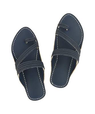 Blue Mens Leather Chappal 1