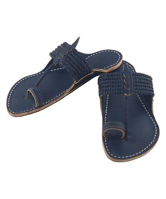 Blue Mens Leather Chappal 4