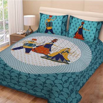 multicolor jaipuri Printed Double Bedsheet With Two pillow Covers (90*100) 1