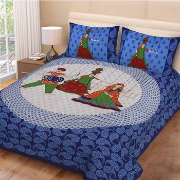 multicolor jaipuri Printed Double Bedsheet With Two pillow Covers (90*100) 1