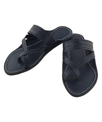 Blue Mens Leather Chappal 4