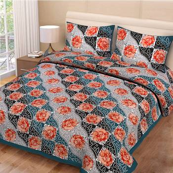 multicolor jaipuri Printed Double Bedsheet With Two pillow Covers (90*100) 1