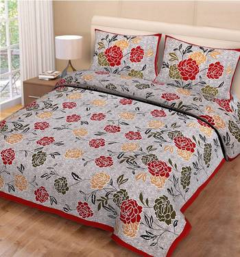 multicolor jaipuri Printed Double Bedsheet With Two pillow Covers (90*100) 1