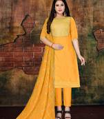 mustard embroidered art silk unstitched salwar with dupatta