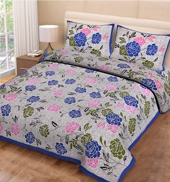 multicolor jaipuri Printed Double Bedsheet With Two pillow Covers (90*100) 1