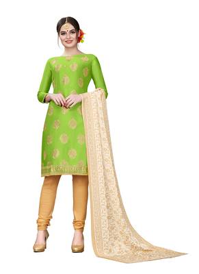 green embroidered cotton unstitched salwar with dupatta 1