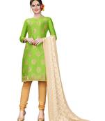 green embroidered cotton unstitched salwar with dupatta