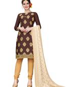 brown embroidered cotton unstitched salwar with dupatta