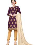purple embroidered cotton unstitched salwar with dupatta