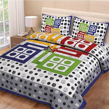multicolor jaipuri Printed Double Bedsheet With Two pillow Covers (90*100) 1