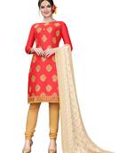 orange embroidered cotton unstitched salwar with dupatta