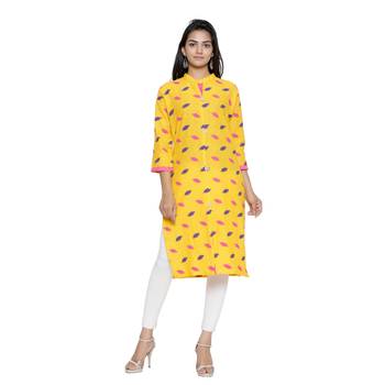 Yellow printed cotton cotton-kurtis 1
