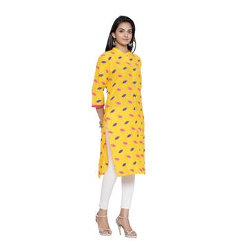 Yellow printed cotton cotton-kurtis 3