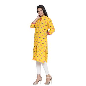 Yellow printed cotton cotton-kurtis 4