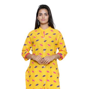 Yellow printed cotton cotton-kurtis 5