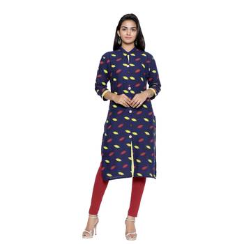 Navy-blue printed cotton cotton-kurtis 1