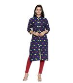 Navy-blue printed cotton cotton-kurtis
