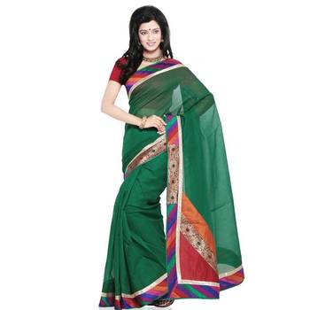 Ethnic Design Super Net Pure Cotton Saree N Blouse 1