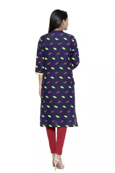 Navy-blue printed cotton cotton-kurtis
