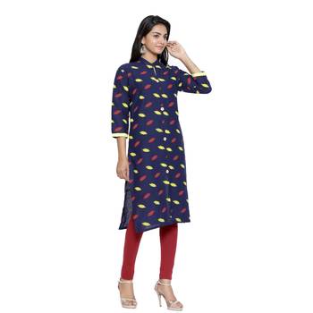 Navy-blue printed cotton cotton-kurtis 3
