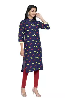 Navy-blue printed cotton cotton-kurtis