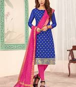 blue embroidered art silk unstitched salwar with dupatta