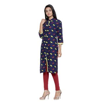 Navy-blue printed cotton cotton-kurtis 4