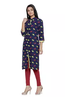 Navy-blue printed cotton cotton-kurtis
