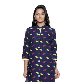 Navy-blue printed cotton cotton-kurtis 5