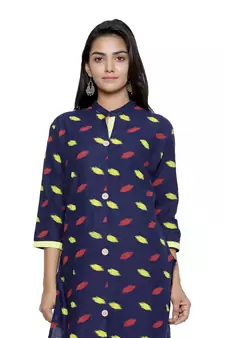 Navy-blue printed cotton cotton-kurtis