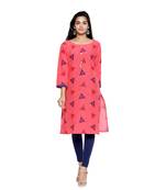 Coral printed cotton cotton-kurtis
