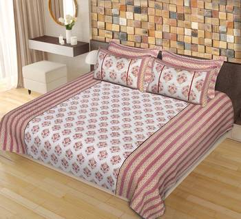 multicolor jaipuri Printed Double Bedsheet With Two pillow Covers (93*108) 1