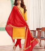 yellow embroidered art silk unstitched salwar with dupatta