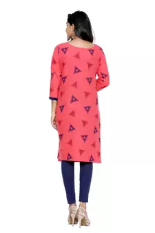 Coral printed cotton cotton-kurtis