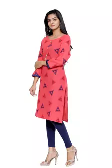 Coral printed cotton cotton-kurtis