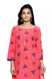 Coral printed cotton cotton-kurtis