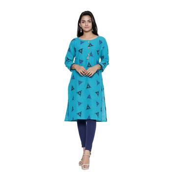 Turquoise printed cotton cotton-kurtis 1