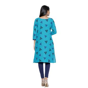 Turquoise printed cotton cotton-kurtis 2