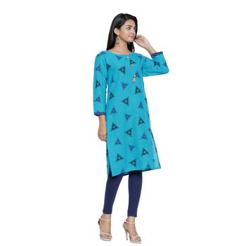 Turquoise printed cotton cotton-kurtis 3