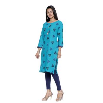 Turquoise printed cotton cotton-kurtis 4