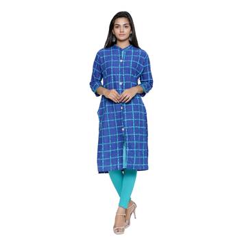 Royal-blue printed cotton cotton-kurtis 1