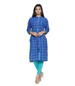 Royal-blue printed cotton cotton-kurtis