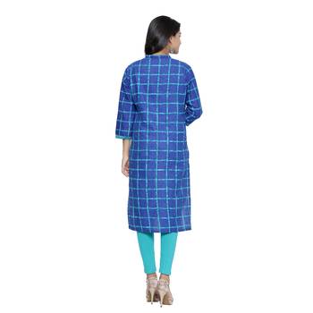 Royal-blue printed cotton cotton-kurtis 2
